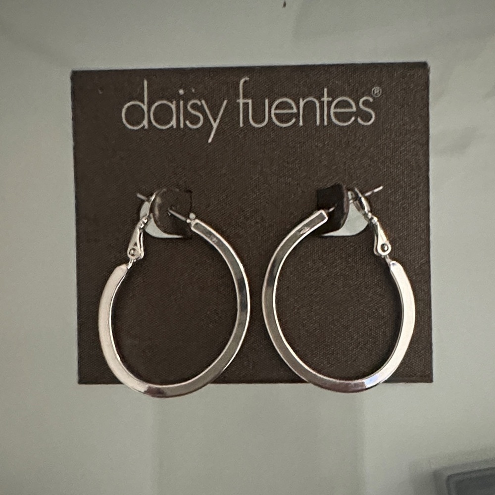 Daisy Fuentes Shiny Silver Hoop Earrings